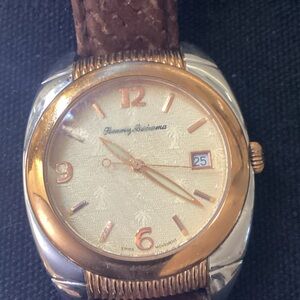Tommy Bahama Gold and Silver Watch with Brown Strap